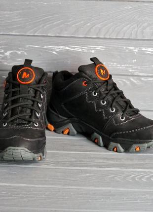40-48рр!!! кожаные мужские прошитые черные с оранжевым зимние ботинки в стиле merrell !!!3 фото
