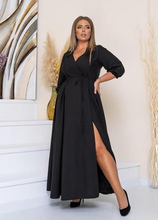 48-70р платье вечернее черная батал большие размеры на запах в пол длинный рукав платья вечернее черн