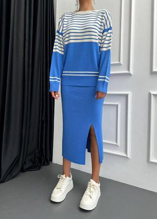 Женский теплый трикотажный костюм: свитер и юбка-миди s, m, l туреченица