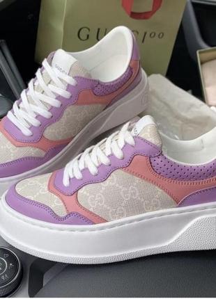 Кроссовки в стиле gucci кожаные