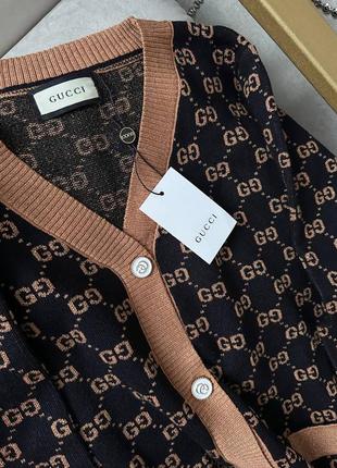 Кардиган в стиле gucci люрекс удлиненный черный мокко3 фото