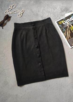 Стильна чорна юбка спідниця з гудзиками текстильний замш h&m