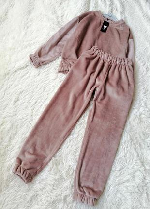 Тёплая уютная мягкая пижама двухсторонний мех плюш тедди штаны джоггеры кофта свитшот с резинкой теп8 фото