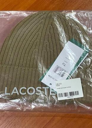 Lacoste brown ribbed wool beanie rb0001 00 z0w шапка оригінал унісекс шерстяна7 фото