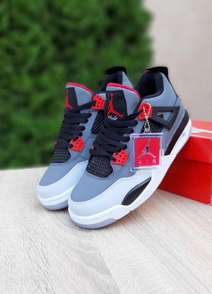 Зимние мужские кроссовки nike air jordan 4 retro grey black red