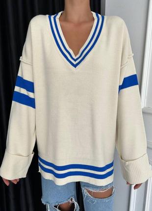 Модний трикотажний джемпер, светр в стилі оверсайз, oversize з v-подібним вирізом, туреччина2 фото