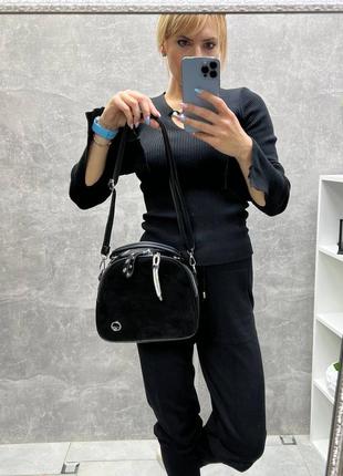 Черная молодежная сумочка клатч на два отделения из натуральной замши7 фото