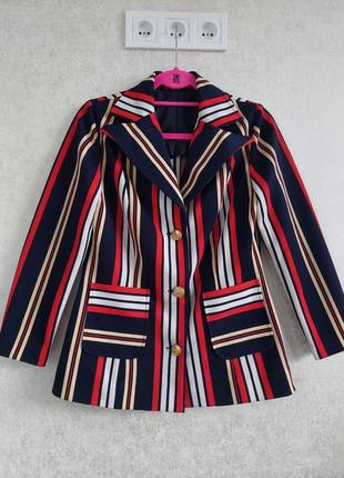 Винтаж! мода 60-70, дизайнерский пиджак в полоску&железные эксклюзивные пуговицы peter shires(10-12 размер)