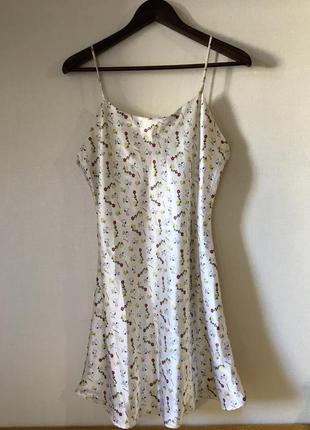 Платье бельевое молочное на бретелях со снупи nightwear