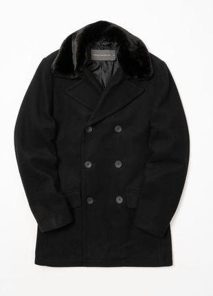 French connection double breasted wool coat with faux fur collar&nbsp; мужское пальто