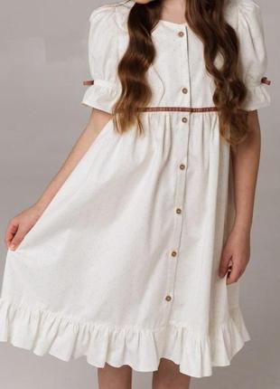 Кремовое платье в мелком горошек, фемили лук для сестричек. 86 см и 134 см2 фото