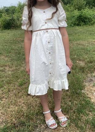 Кремовое платье в мелком горошек, фемили лук для сестричек. 86 см и 134 см5 фото