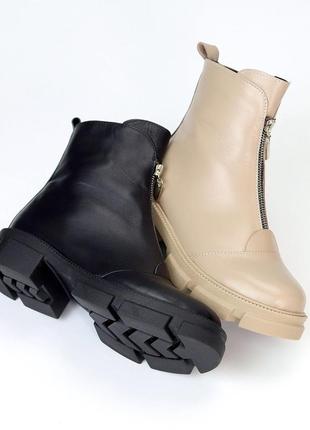 Черевики ботінки жіночі зимові шкіряні у чорному та бежевому кольорі від українського...