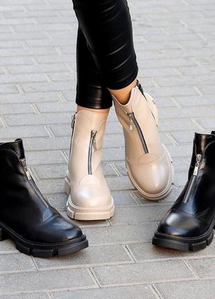 Черевики ботінки жіночі зимові шкіряні у чорному та бежевому кольорі від українського...