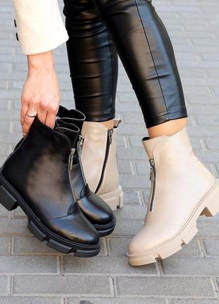 Черевики ботінки жіночі зимові шкіряні у чорному та бежевому кольорі від українського...