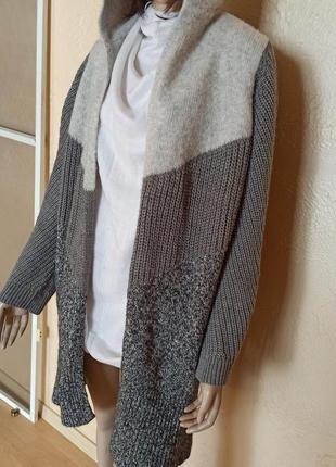 Кофта кардиган длинная вязаная накидка капюшон  свитер джемпер шерсть коттон и ещё
