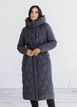Пальто пуховик зима стеганое длинное с капюшоном черное4 фото