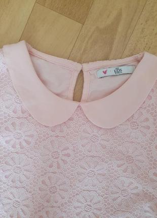 Блуза блузка футболка для девочки розового цвета кружево5 фото