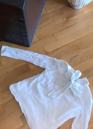 Блуза з бантом вінтажна  сорочка біла з мереживом брендова massimo2 фото