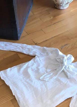 Блуза з бантом вінтажна  сорочка біла з мереживом брендова massimo4 фото