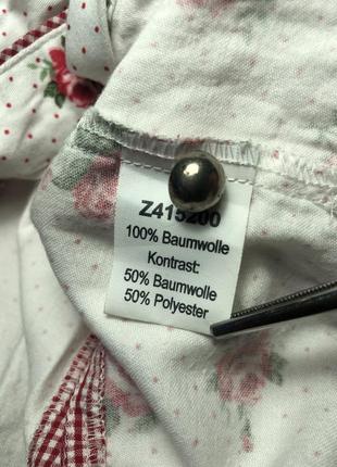 Блуза белая узор розы баварская крестьянская песня короткий рукав октоберфест6 фото