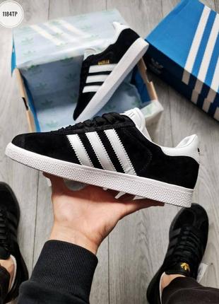 Adidas gazelle black/white3 фото