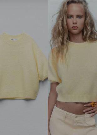 Свитер, кофта оверсайз с коротким рукавом молочного цвета zara soft feel1 фото