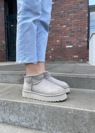 Женские угги ugg classic ultra mini platform light grey