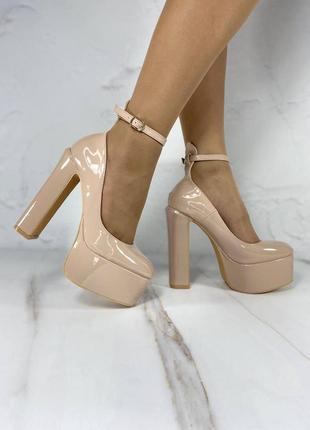 Женские лаковые туфли высокие каблуки+платформа1 фото