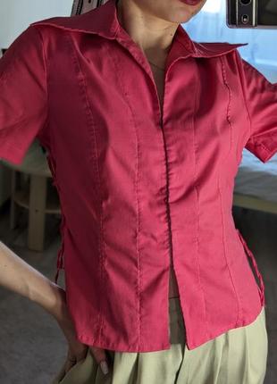 ❤️🎀барбі яскрава фуксія сорочка-топ структурована🌸хлопок 95%🍀🔥топ на шнурівці котоновая рубашка2 фото