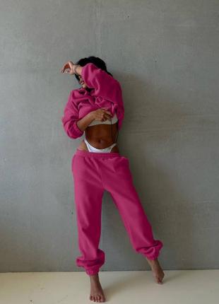 Спортивный костюм на флисе оверсайз кофта свободного кроя воротник стойка брюки джоггеры комплект стильный теплый хаки бежевый коричневый розовый7 фото