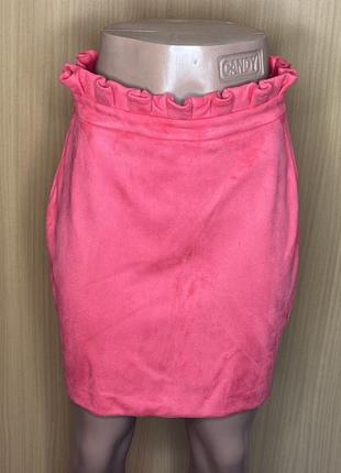 Розовая юбка под замш1 фото