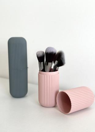 Тубус/органайзер для пензликів для макіяжу (рожевий колір)1 фото