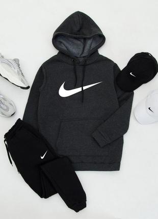 ❄️ худи + штаны. спортивный, утепленный костюм на флисе nike