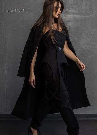 Костюм — двійка, жіночий, брючний, топ, штани — карго, дизайнерський, ексклюзивний, чорний1 фото