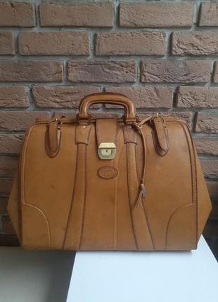 Винтажный кожаный антикварный саквояж чемодан дорожная сумка1 фото