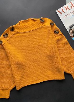 👚стильный свободный горчичный свитер/вязанный зимний свитер/свитер с пуговицами👚4 фото