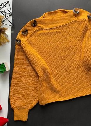 👚стильный свободный горчичный свитер/вязанный зимний свитер/свитер с пуговицами👚7 фото