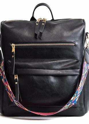 Черная  сумка-рюкзак с экокожи