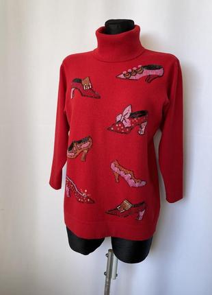 Escada винтаж красный свитер с бисерной вышивкой by margaretha ley