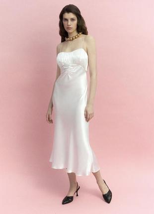 Total white сукня українського бренду в білизняному стилі, сліп-дрес міді, весільна сукня, плаття для розпису, сарафан1 фото