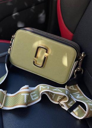 Женская кожаная сумка через плечо marc jacobs оливковая/золотая, стильная сумка, премиум качество4 фото
