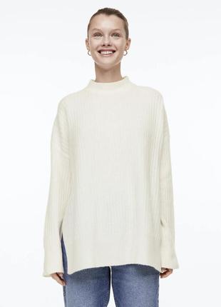Женский свитер джемпер пуловер гольф оверсайз белый с разрезами по бокам h&amp;m3 фото