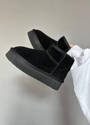 Ugg ultra mini platform black suede угги замшевые  зимние