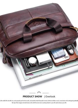 Мужской деловой портфель  из натуральной кожи, повседневная сумка через плечо в стиле ретро6 фото