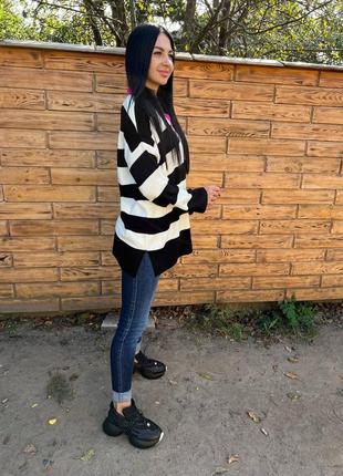 Жіночий подовжений светр в смужку туреччина2 фото