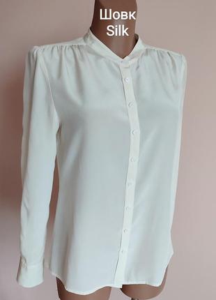 Блуза шёлковая zara классического кроя блуза белого цвета