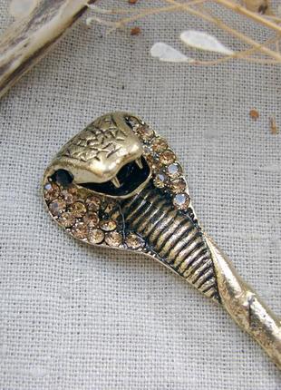 Шпилька для волос кобра змея. украшение для волос со змеей. цвет бронза античное золото7 фото