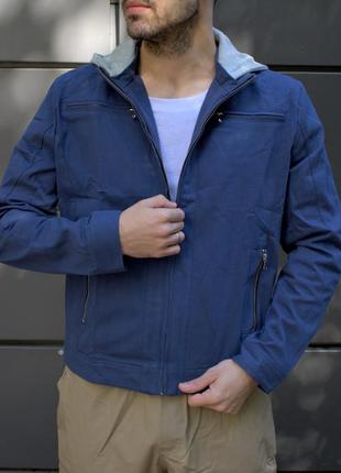 Мужская коттоновая куртка с капюшоном синяя / повседневные ветровки для мужчин