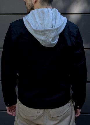 Чоловіча котонова куртка з капюшоном чорна / повсякденні вітровки чоловічі5 фото